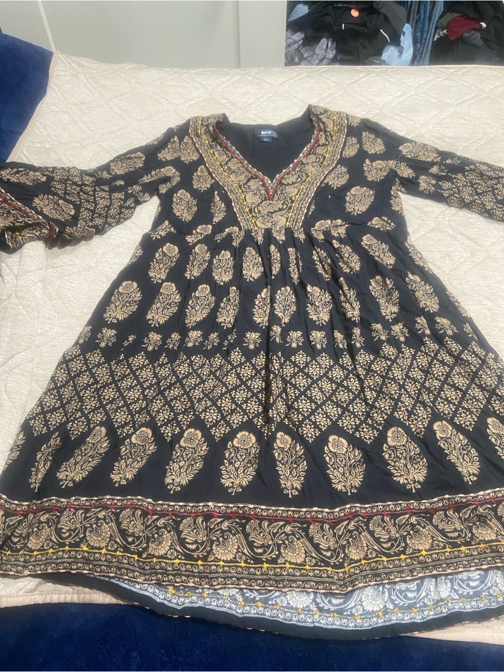 Anthropologie Maeve Black Dresswith Gold Embroidery - Picture 5 of 10